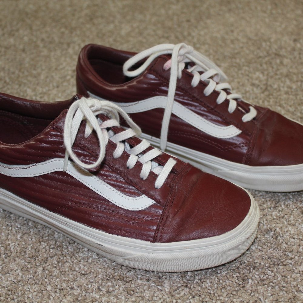 Vans Old Skool Moto Leather Maroon Skate Sneakers Shoe Size Womens 7 Mens 5.5 - Picture 4 of 12